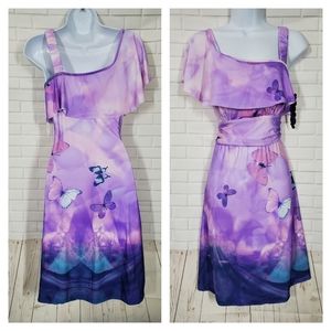 Purple Butterfly Casual Summer Dress